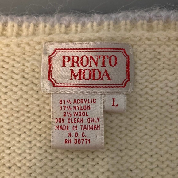 Pronto‎ Moda Sweater Womens Large Ivory Knit Wool Vintage V-Neck Cardigan - Picture 6 of 8